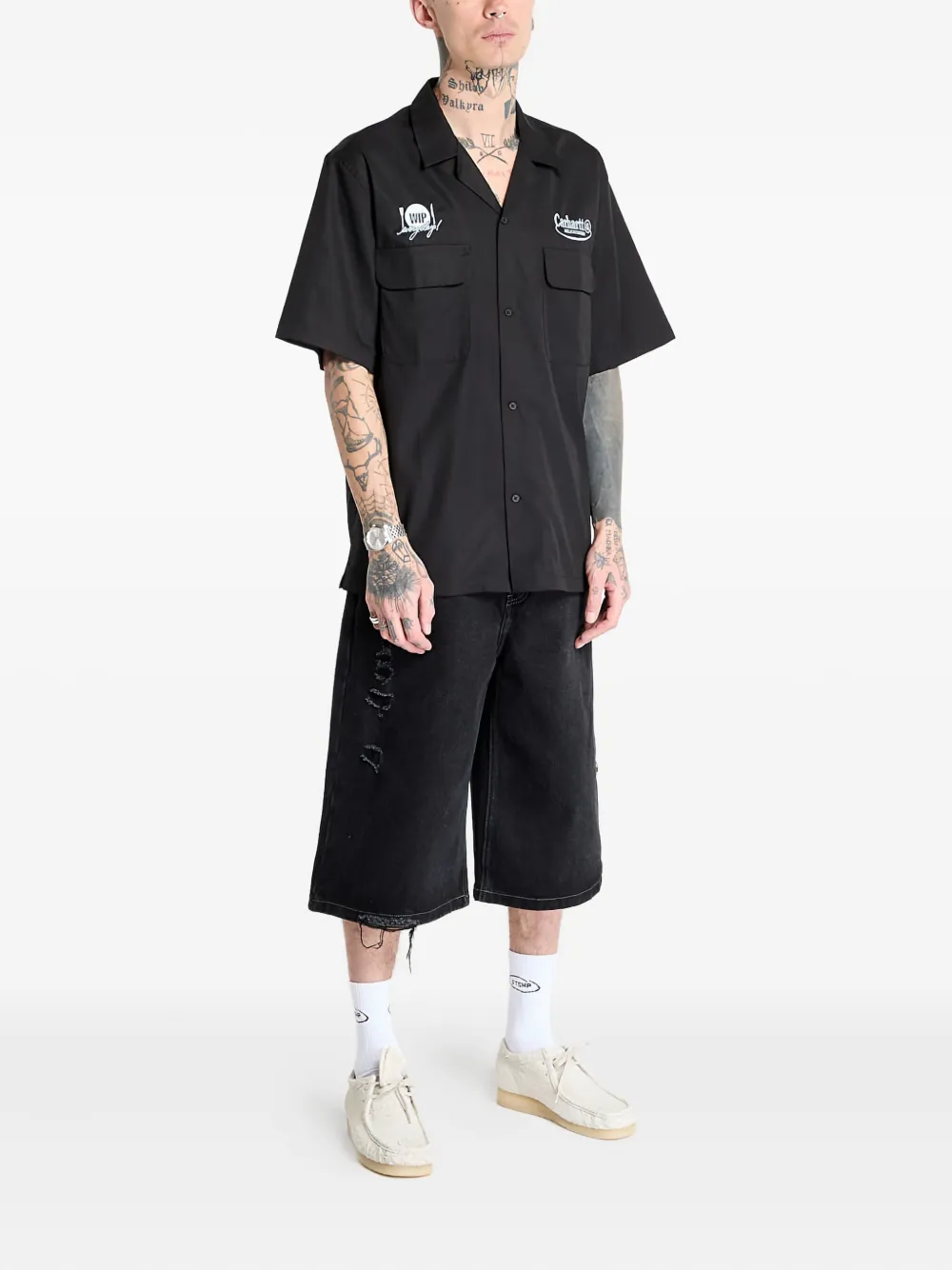 Carhartt WIP embroidered short-sleeved shirt Zwart