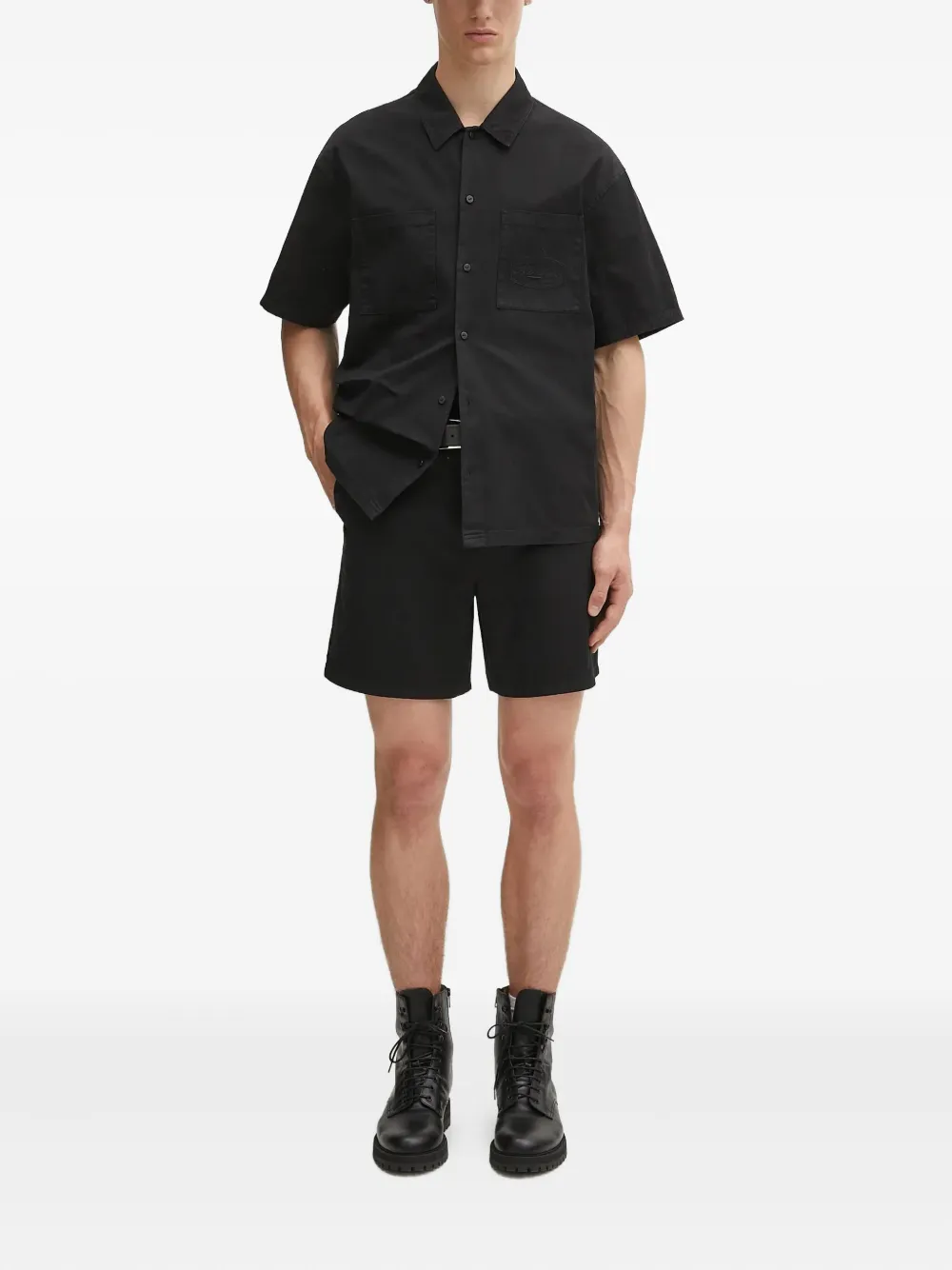 Represent Overhemd met geborduurd logo - Zwart