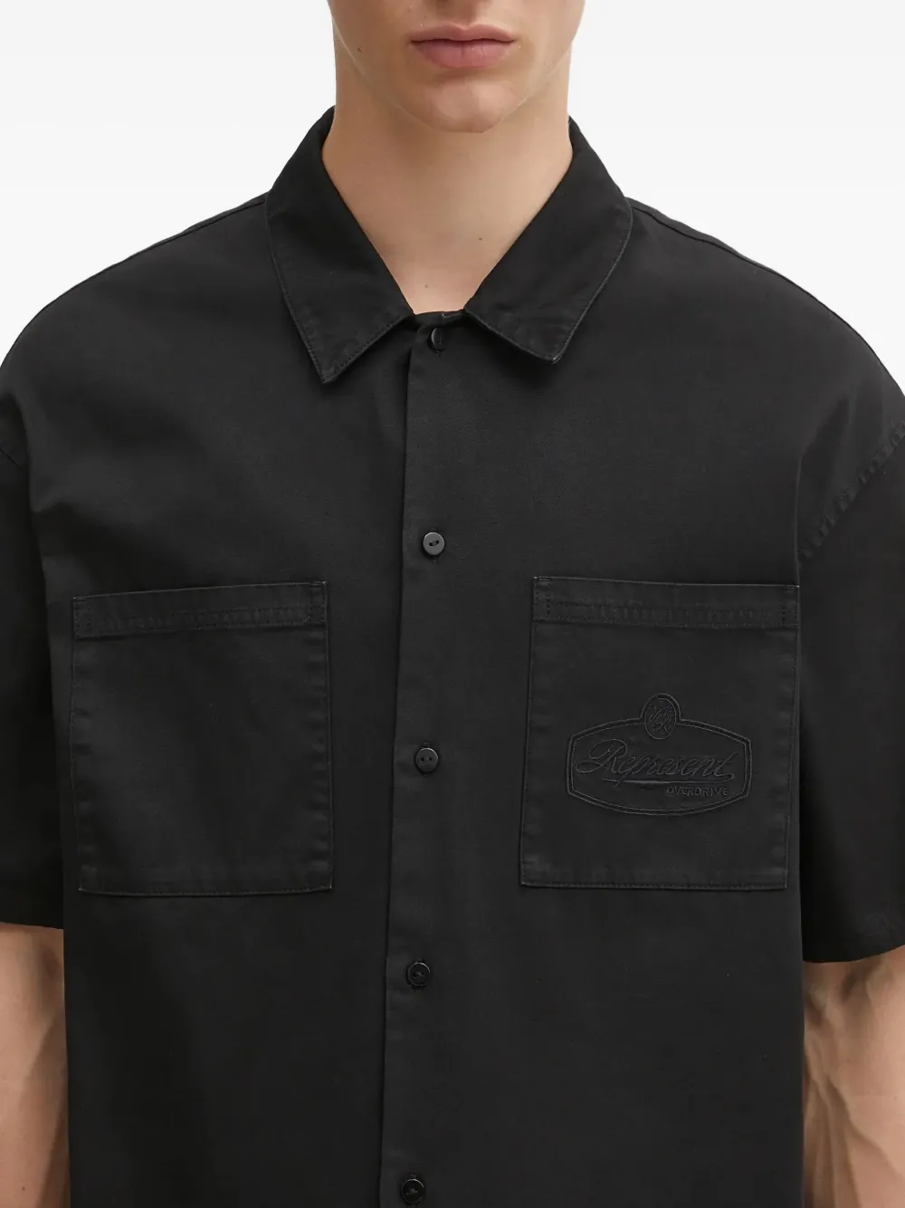 Represent Overhemd met geborduurd logo Zwart