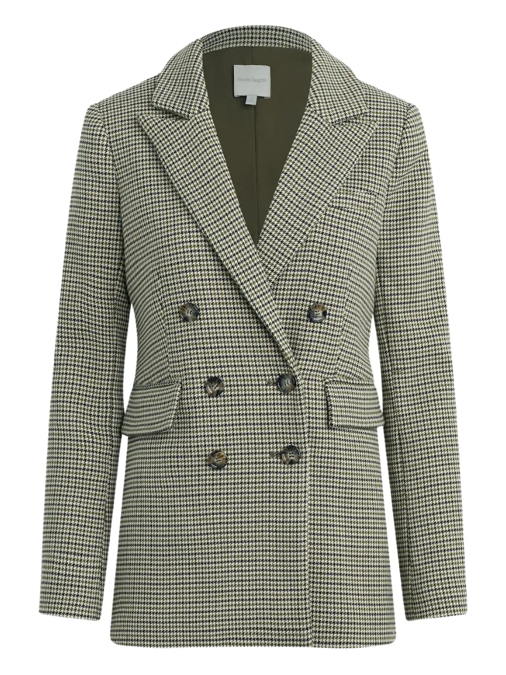 Favorite Daughter The Phoebe Houndstooth Double Breasted Blazer In Green