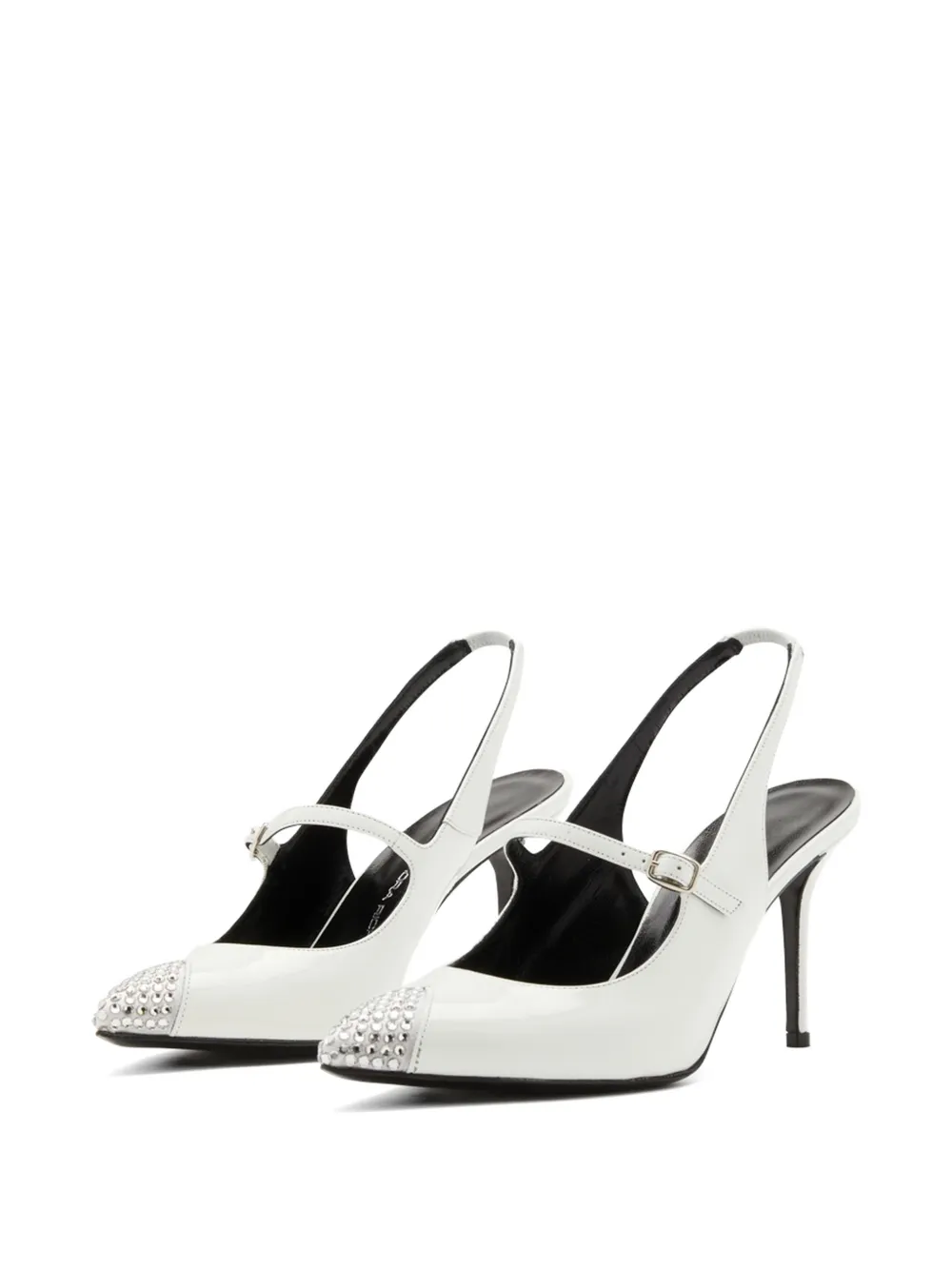 Alessandra Rich Buckle Embellished Pumps in White, view 2