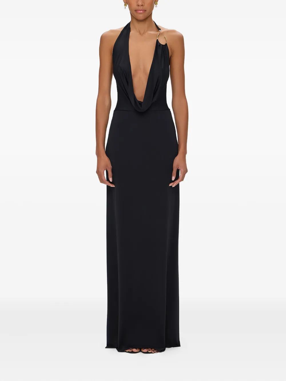 KOROBEYNIKOV Maxi-jurk met V-hals en haakdetail - Zwart