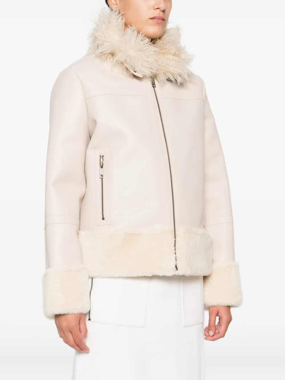 Twinset Trimmed Zip-front Jacket In Neutral