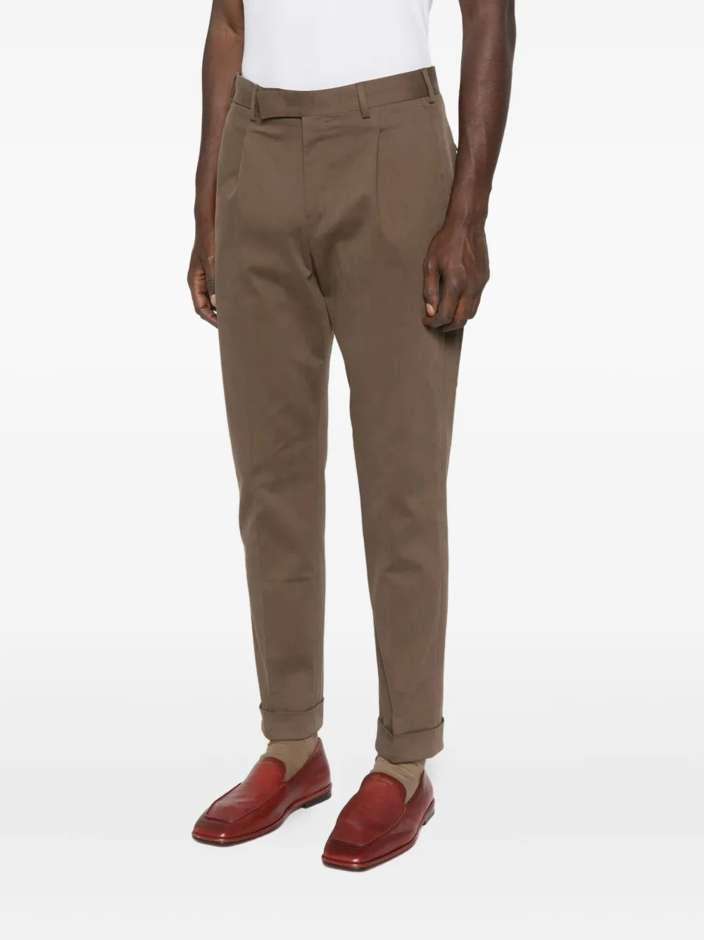 Pt Torino Pleated Cuffed Trousers In Brown