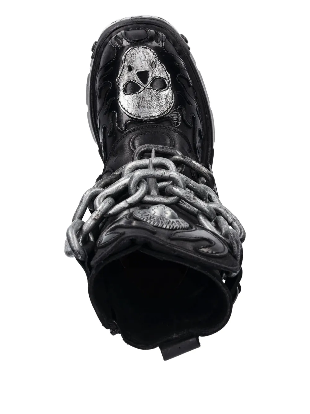 NEW ROCK flame-skull chain boots Black