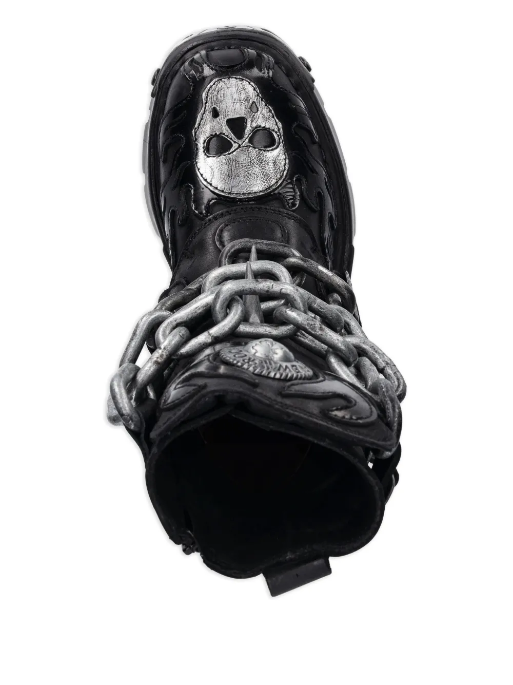 NEW ROCK flame-skull chain boots Zwart
