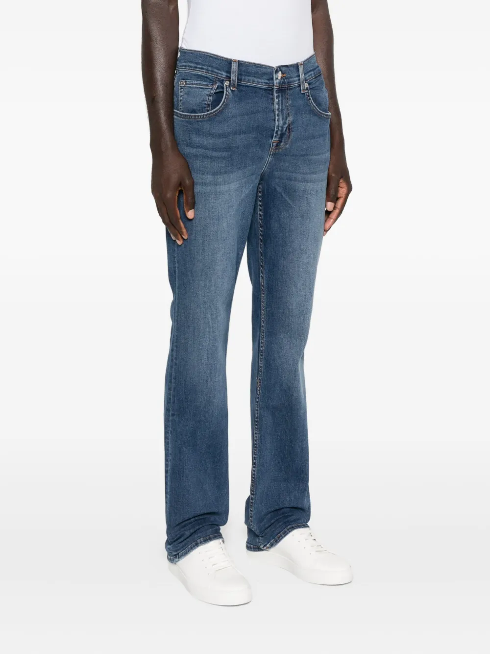 7 For All Mankind Buttoned Straight-leg Jeans In Blue