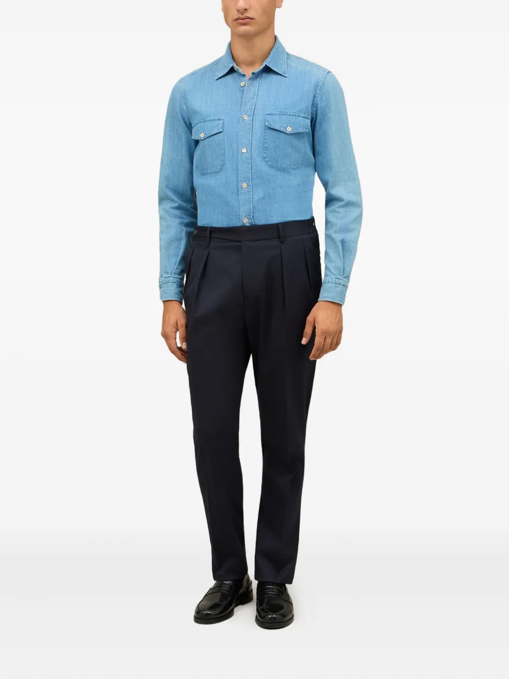 Boglioli Broek met geplooide voorkant - Blauw