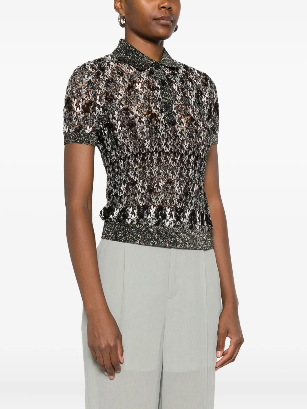 Missoni Knit Polo Top In Brown