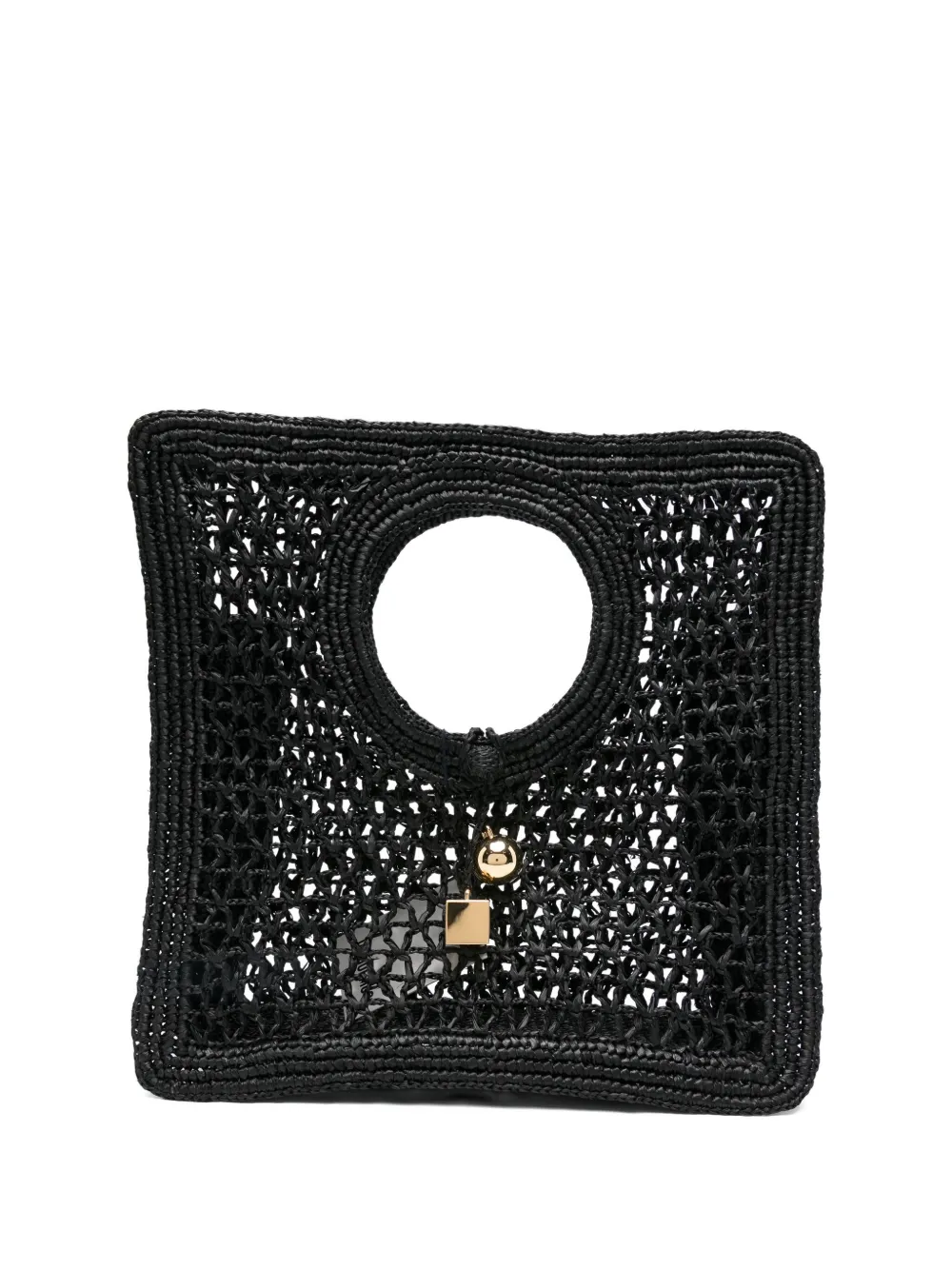 Jacquemus Circular-handle Raffia Tote Bag In Black