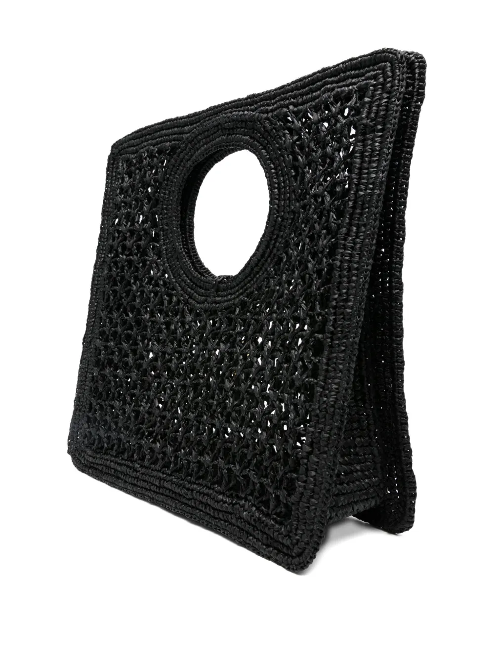 Jacquemus Circular-handle Raffia Tote Bag In Black