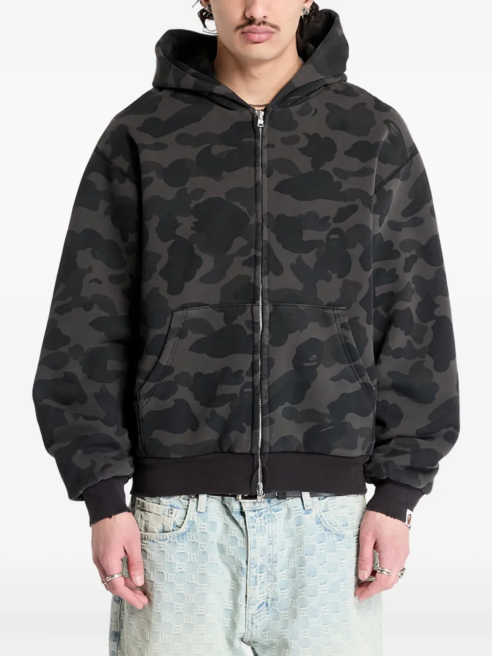 camo-print zip-up hoodie