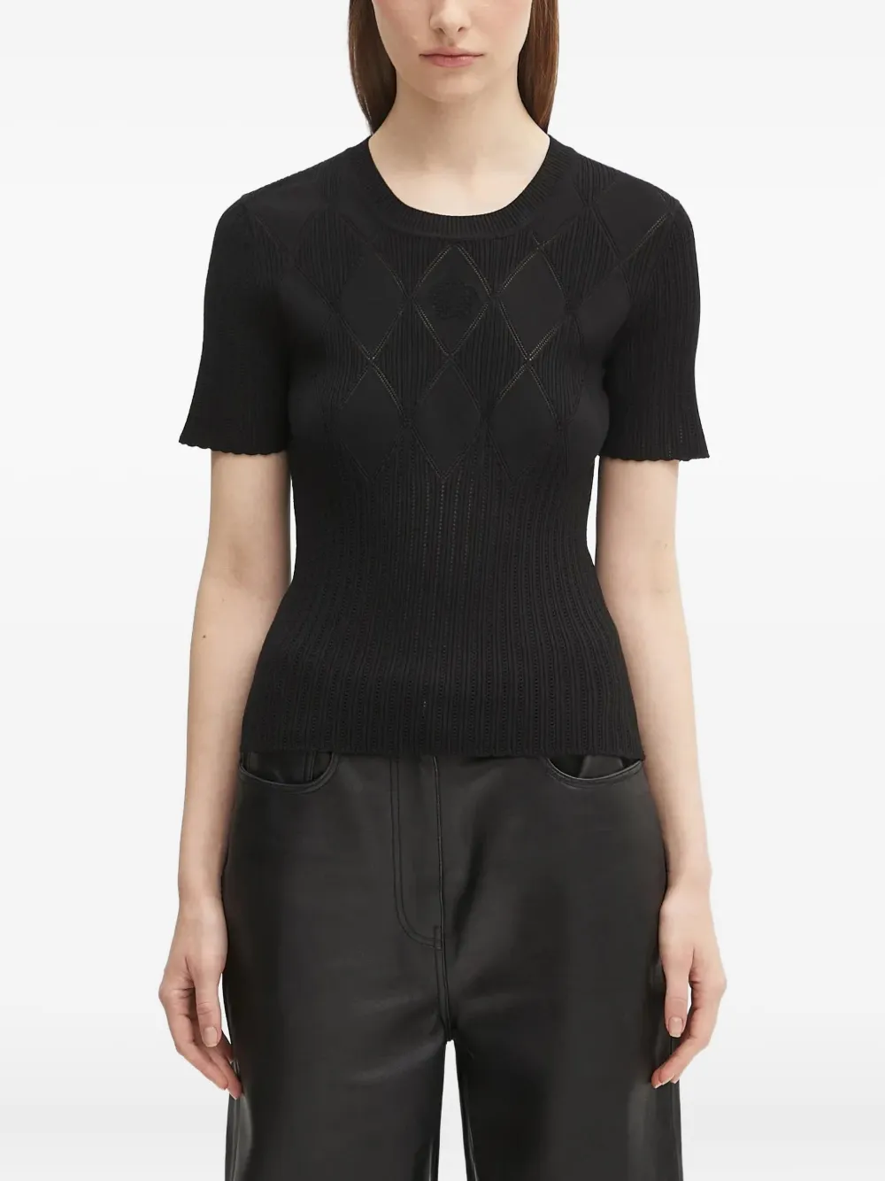 Kenzo Ribbed-knit Diamond-pattern Top In Black