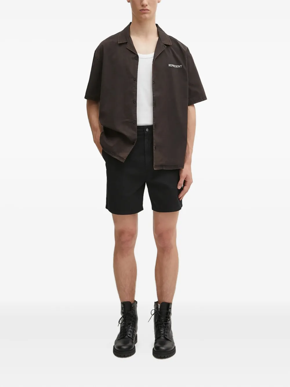 Represent Shorts met geborduurde patch - Zwart
