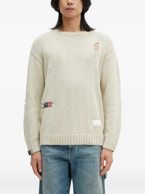 Neighborhood distressed embroidered sweater