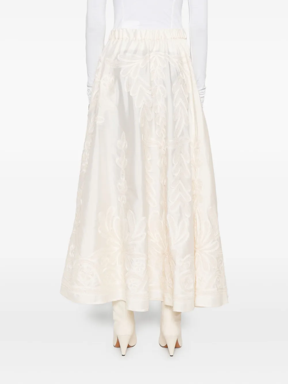 P.a.r.o.s.h Embroidered-detail Flared Maxi Skirt In Neutral