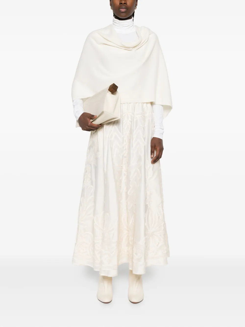 P.a.r.o.s.h Embroidered-detail Flared Maxi Skirt In Neutral