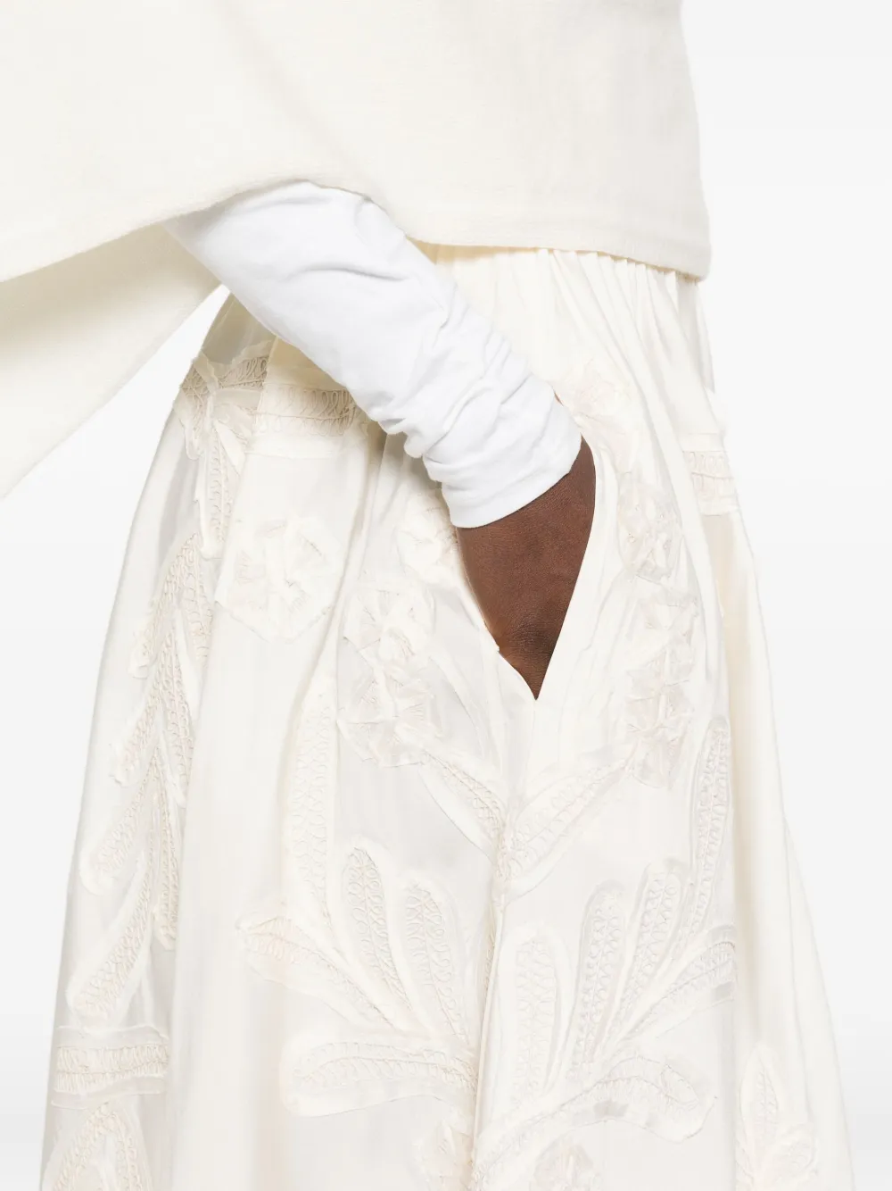 P.a.r.o.s.h Embroidered-detail Flared Maxi Skirt In Neutral