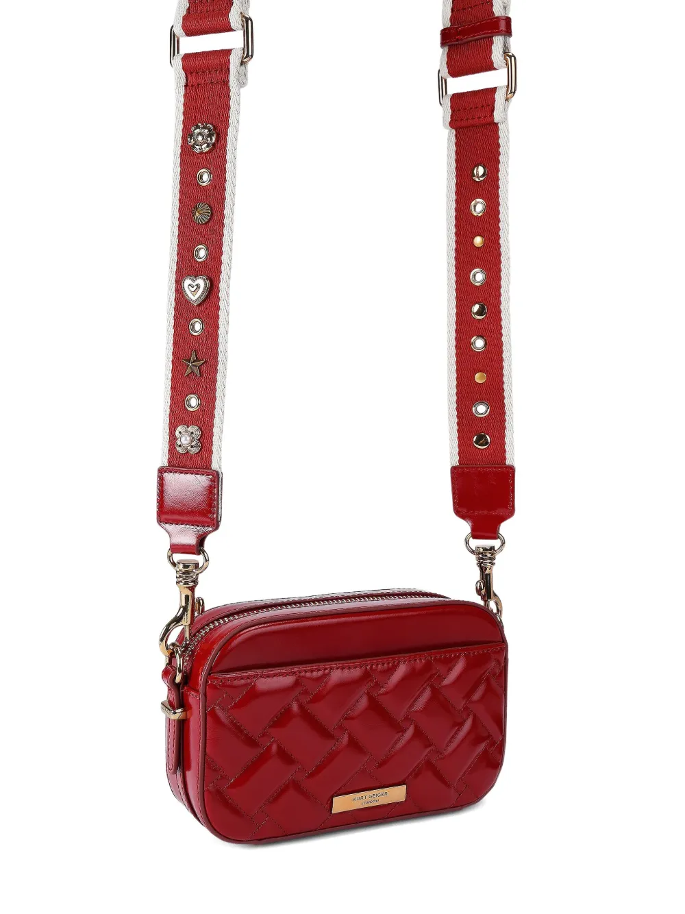 Kurt Geiger Quilted Embellished Cross Body Bag In Red