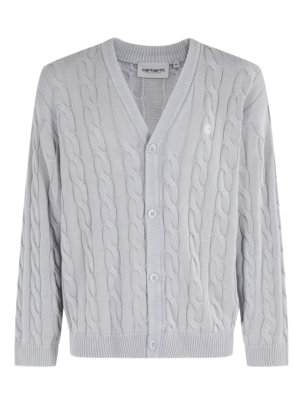 Carhartt WIP embroidered-logo cable-knit cardigan Blauw