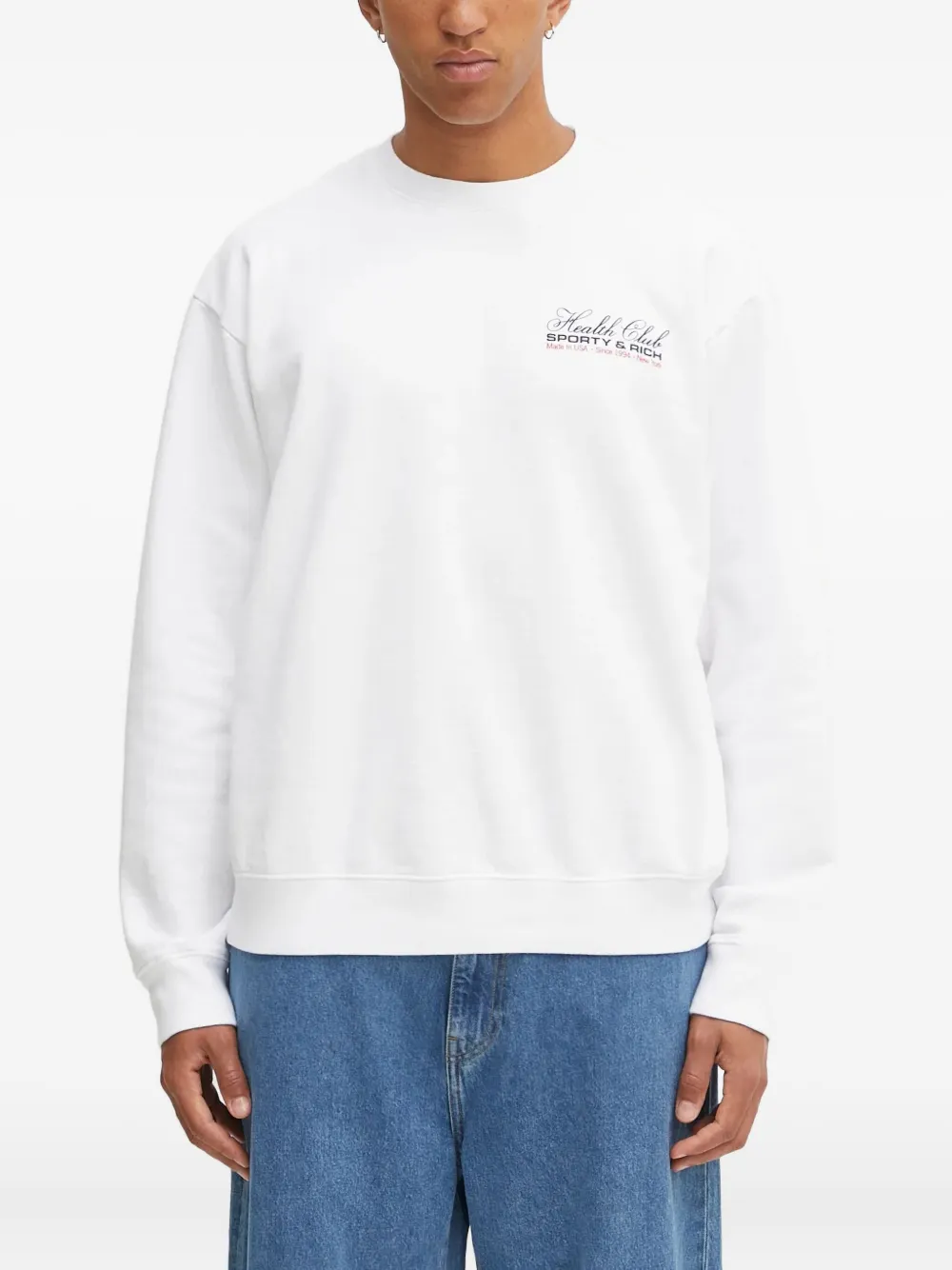 Sporty & Rich Sweater met logodetail en ronde hals Wit