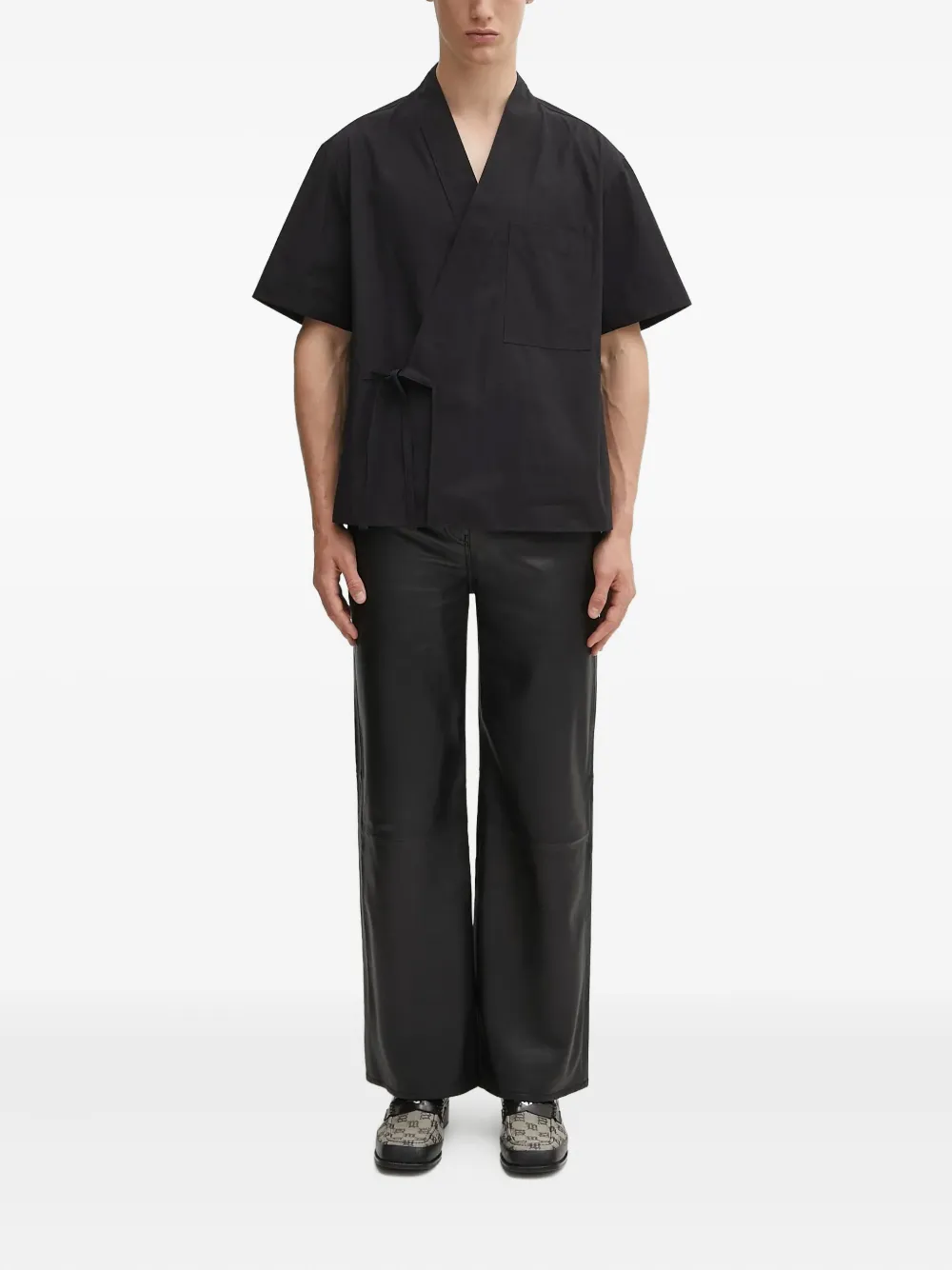 Kenzo Overhemd met striksluiting en korte mouwen - Zwart