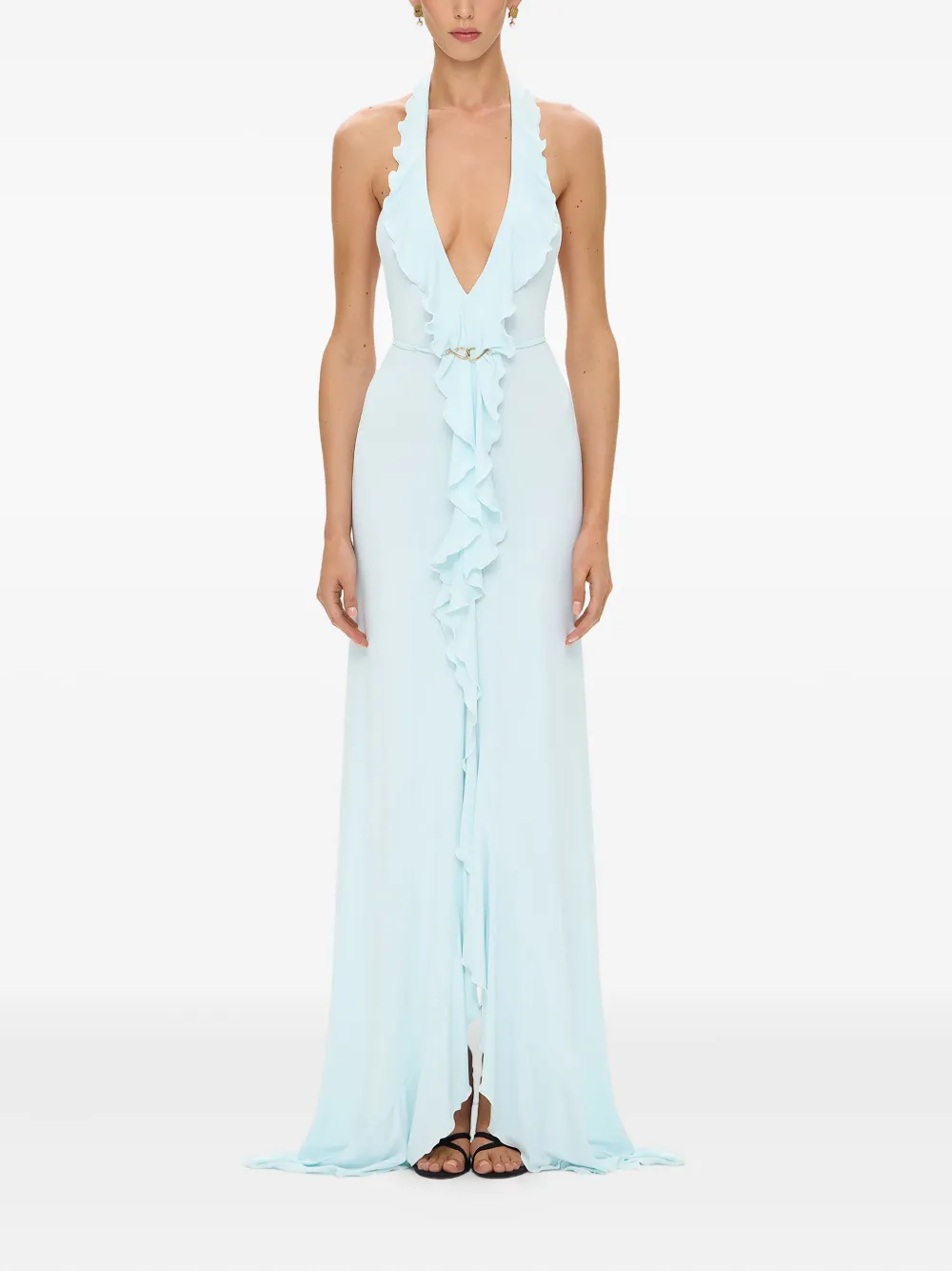 KOROBEYNIKOV Maxi-jurk met ruches en V-hals - Blauw