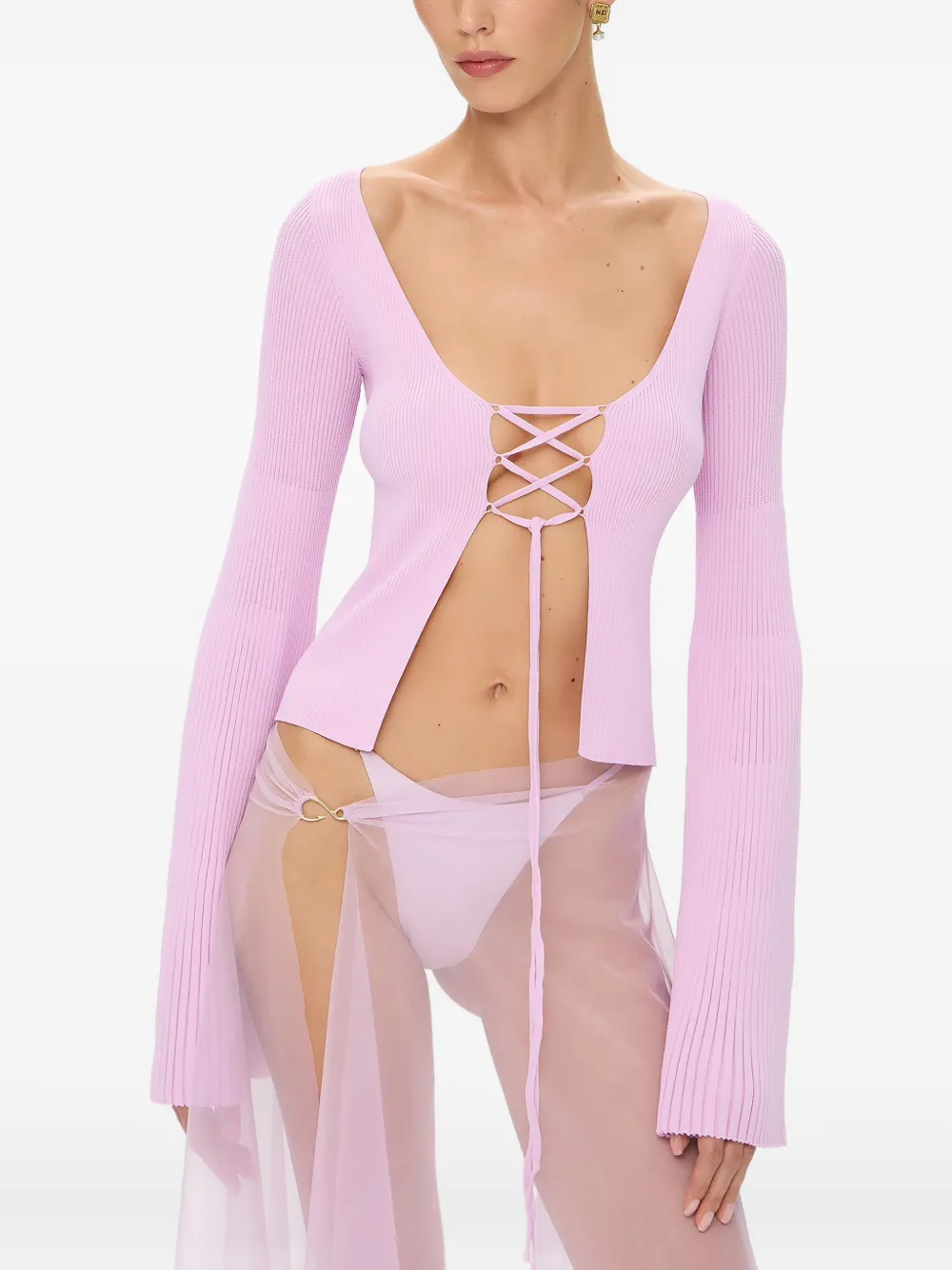 Korobeynikov Lace-up Ribbed Top In Pink
