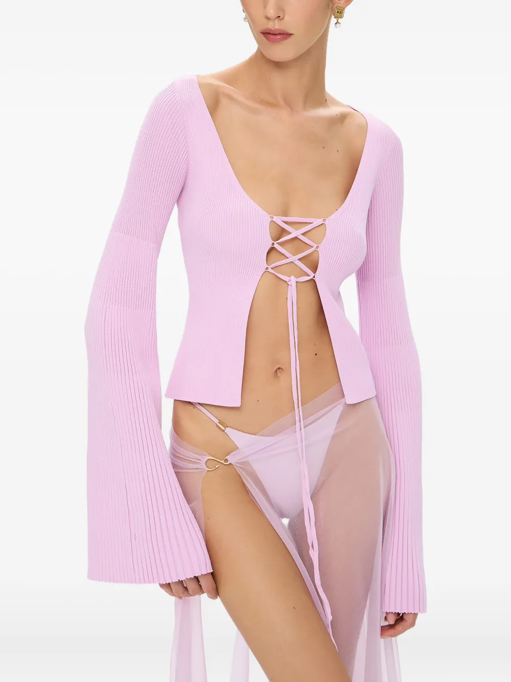Korobeynikov Lace-up Ribbed Top In Pink