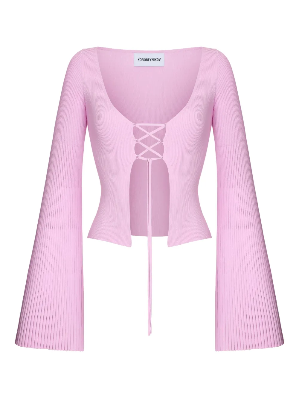 Korobeynikov Lace-up Ribbed Top In Pink