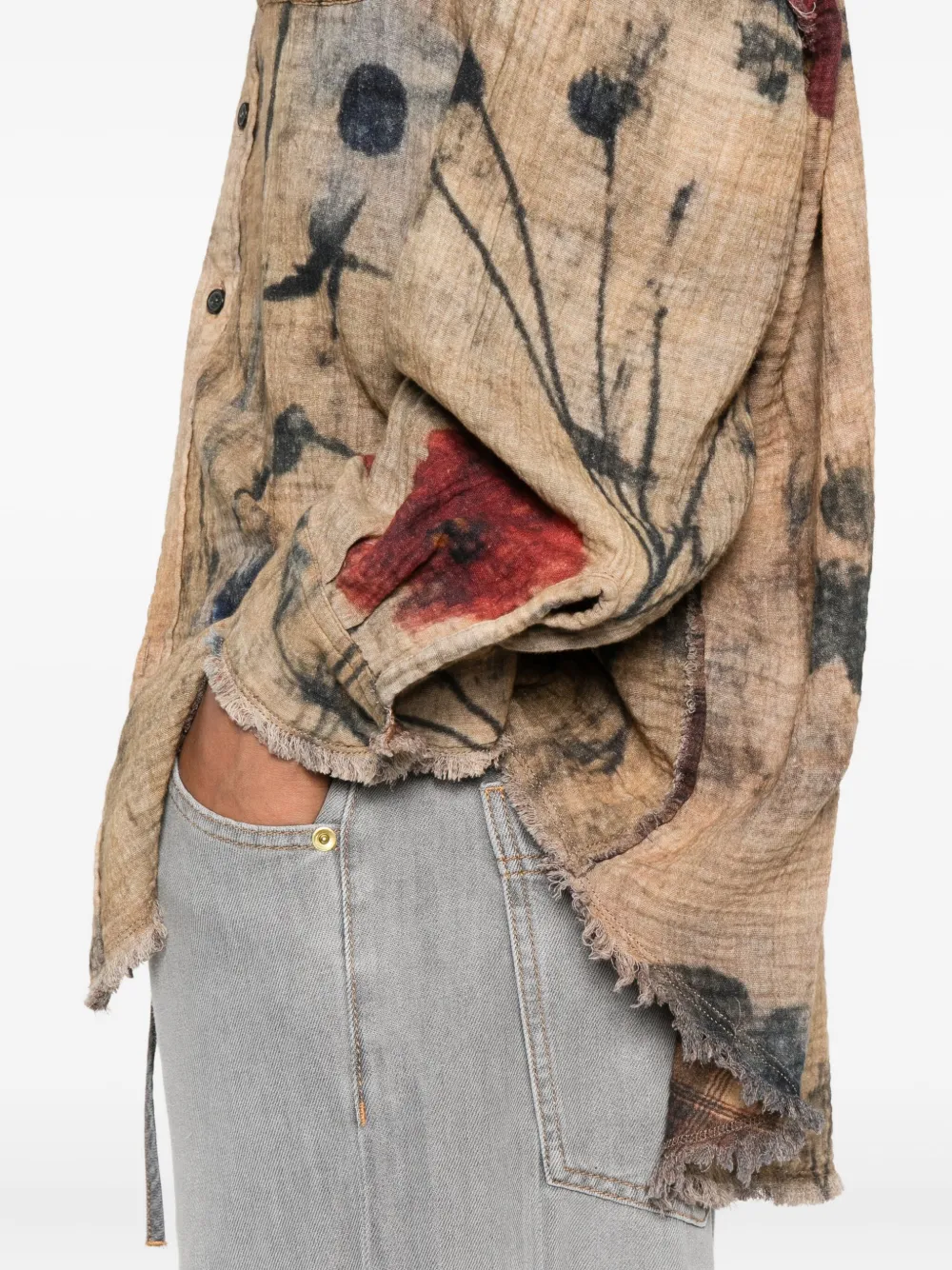R13 Floral-print Frayed Shirt In Multi
