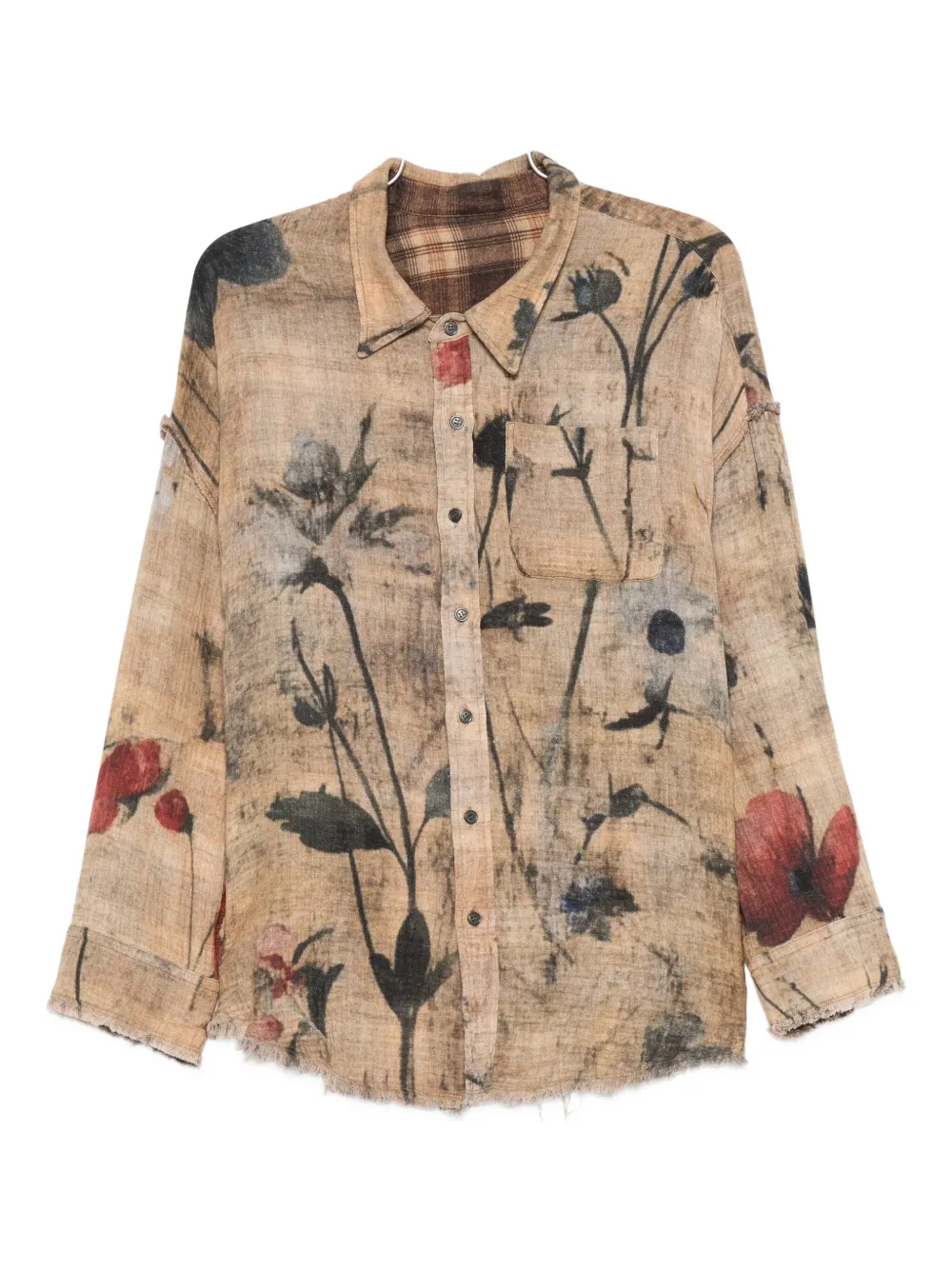 R13 Floral-print Frayed Shirt In Multi