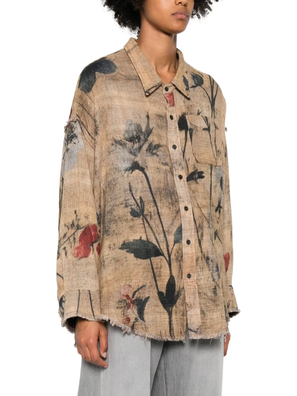 R13 Floral-print Frayed Shirt In Multi