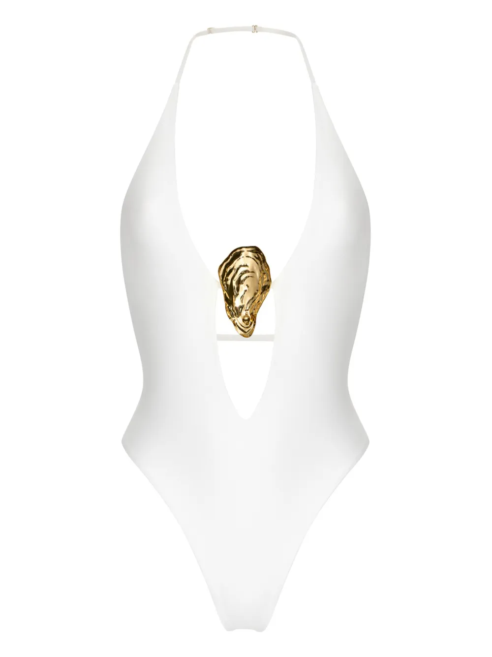 KOROBEYNIKOV scoop-neck shell-embellished swimsuit | White | Image 1