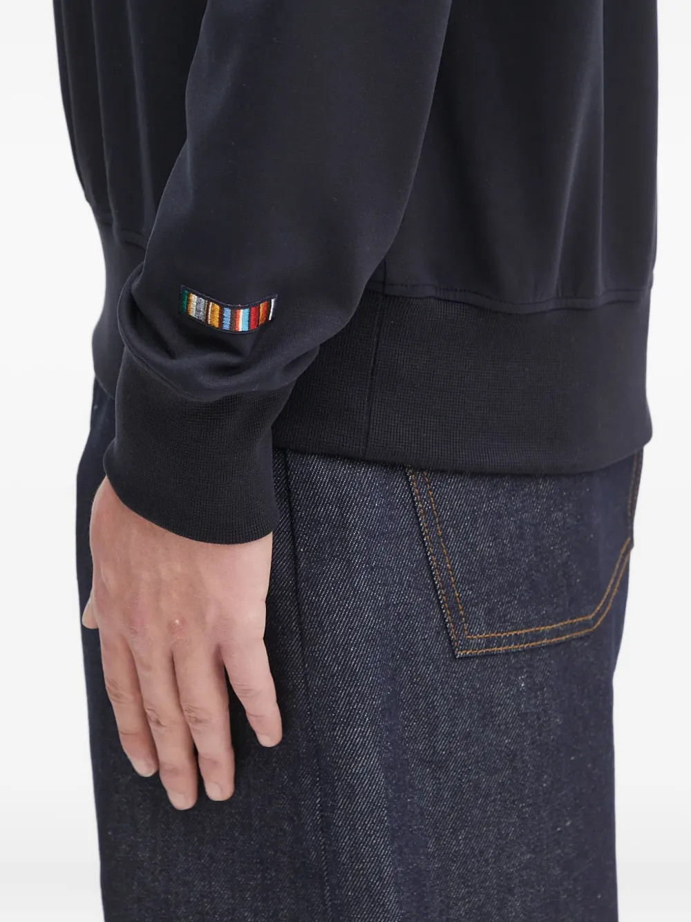 Paul Smith Half-zip Stripe-embroidered Sweatshirt In Blue