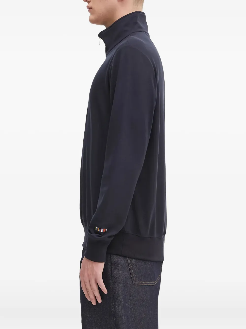 Paul Smith Half-zip Stripe-embroidered Sweatshirt In Blue