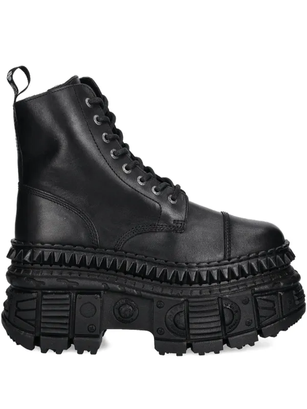 NEW ROCK 90mm lace-up Platform Combat Boots Black FARFETCH IN