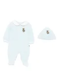 Moschino Kids teddy-embroidered Peter Pan collar babygrow - Blue