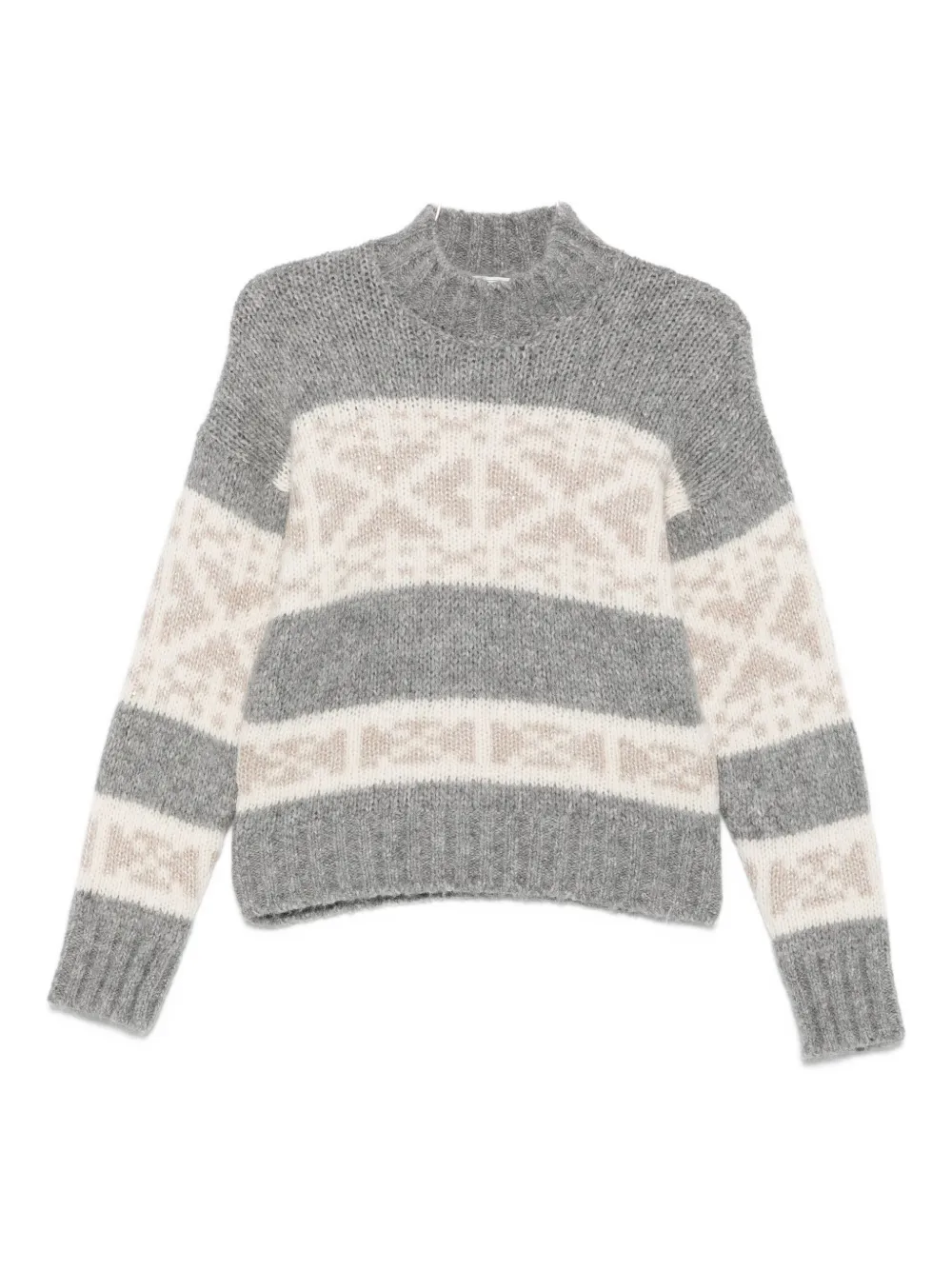Peserico High-neck Geometric Knit Jumper With Dropped Shoulders In Gray