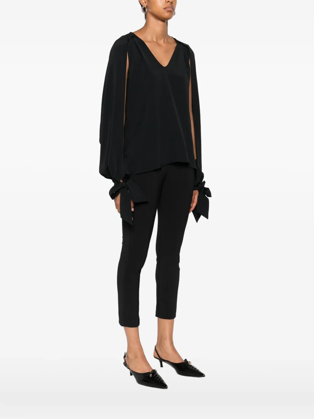 Federica Tosi Top met gestrikte manchetten en V-hals Zwart