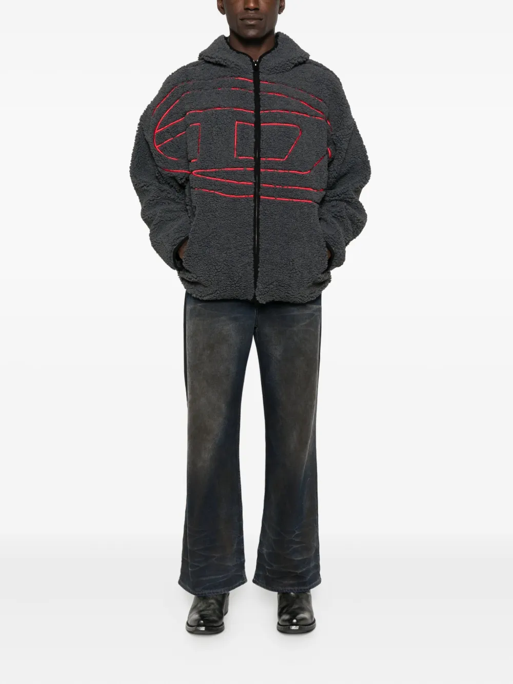 Diesel hooded logo-detail jacket Grijs