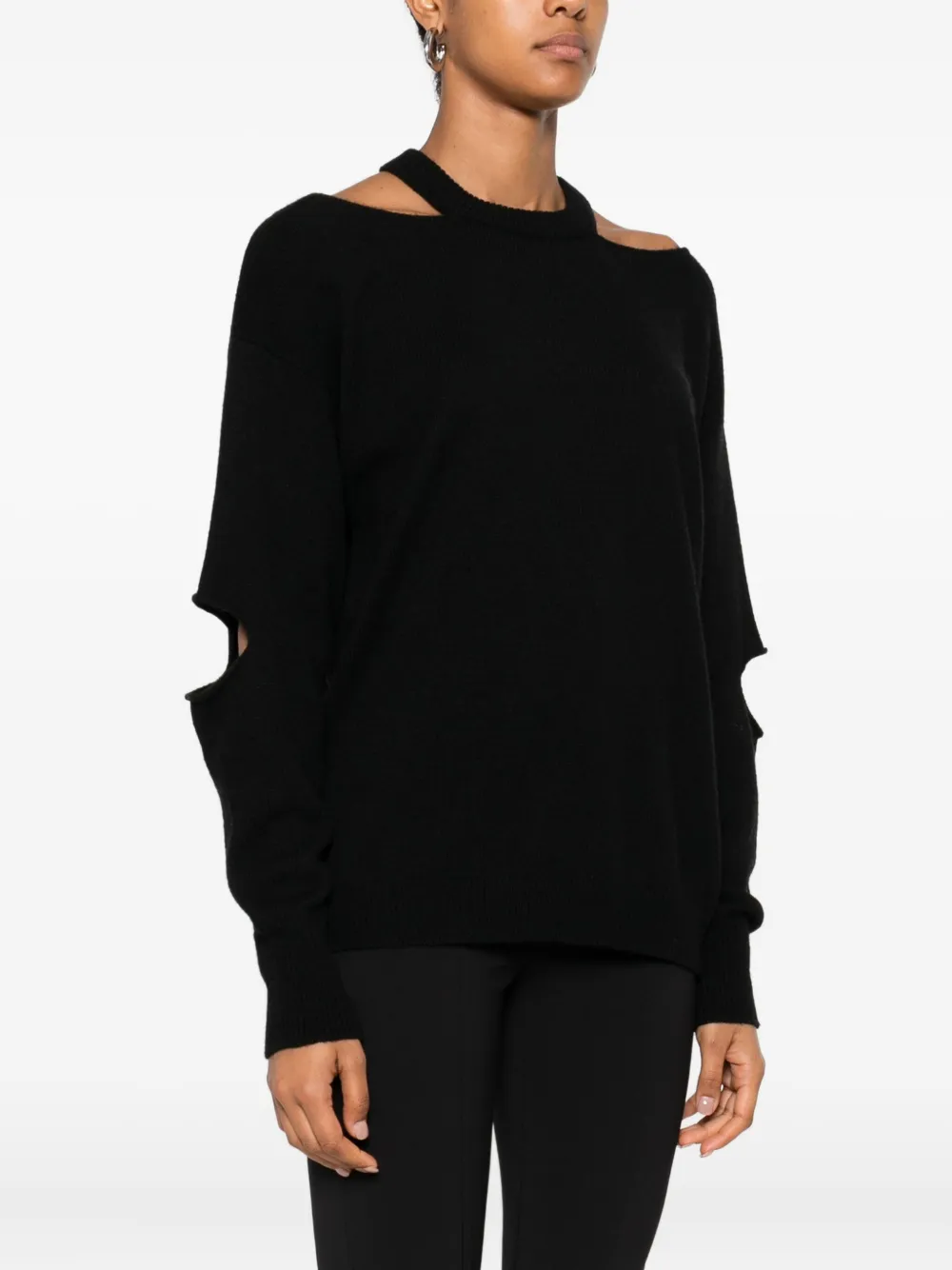 Federica Tosi cutout-sleeve crew-neck sweater Zwart