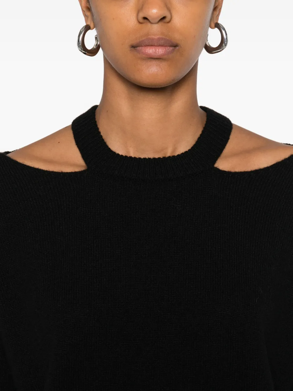 Federica Tosi cutout-sleeve crew-neck sweater Zwart