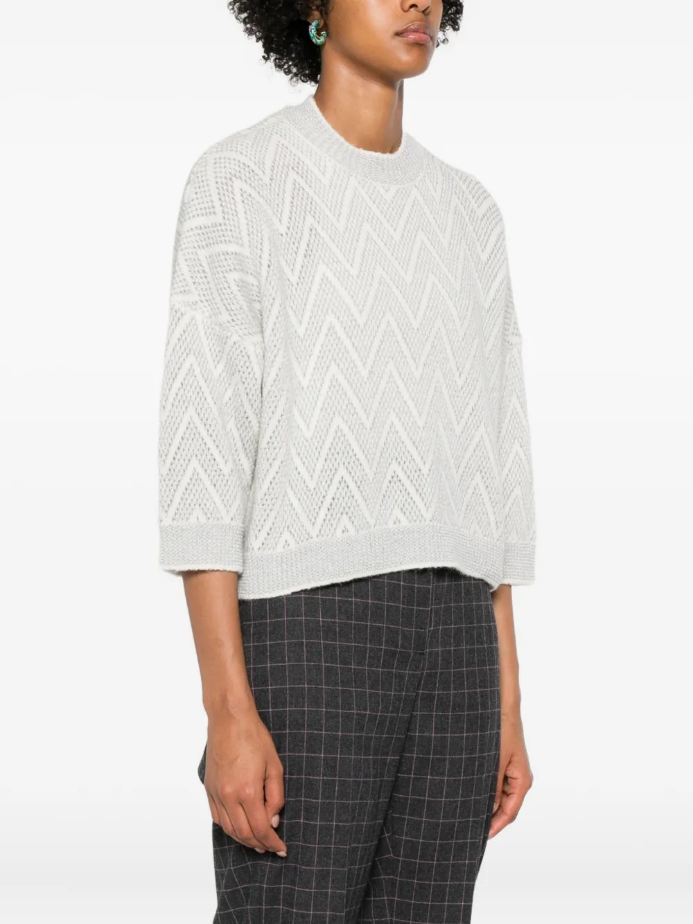 Peserico Knit Sweater Chevron Pattern In Gray