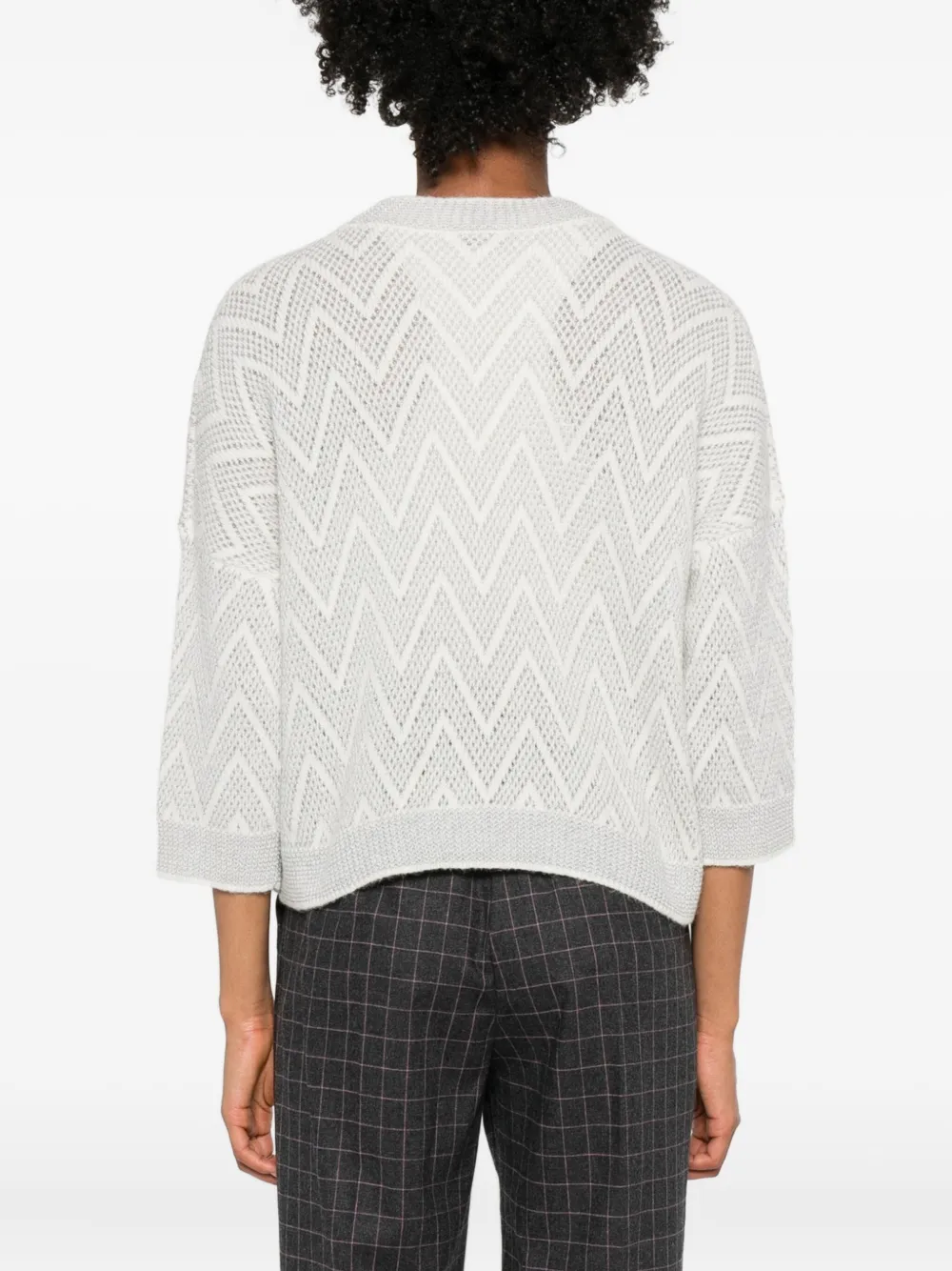 Peserico Knit Sweater Chevron Pattern In Gray