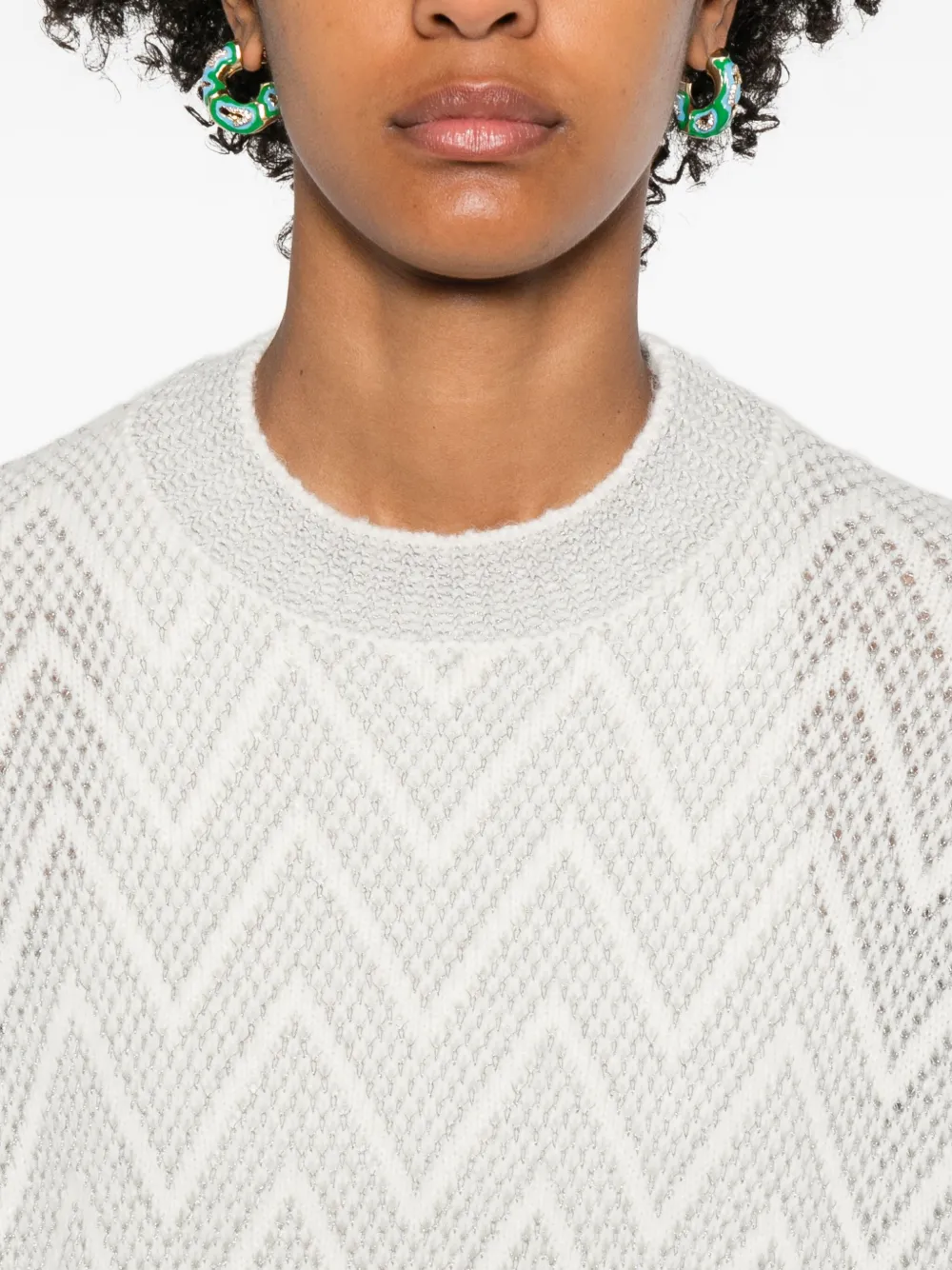 Peserico Knit Sweater Chevron Pattern In Gray