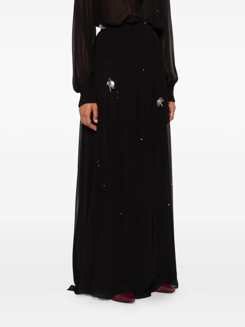 Forte dragon-fly embellished beaded maxi skirt Zwart