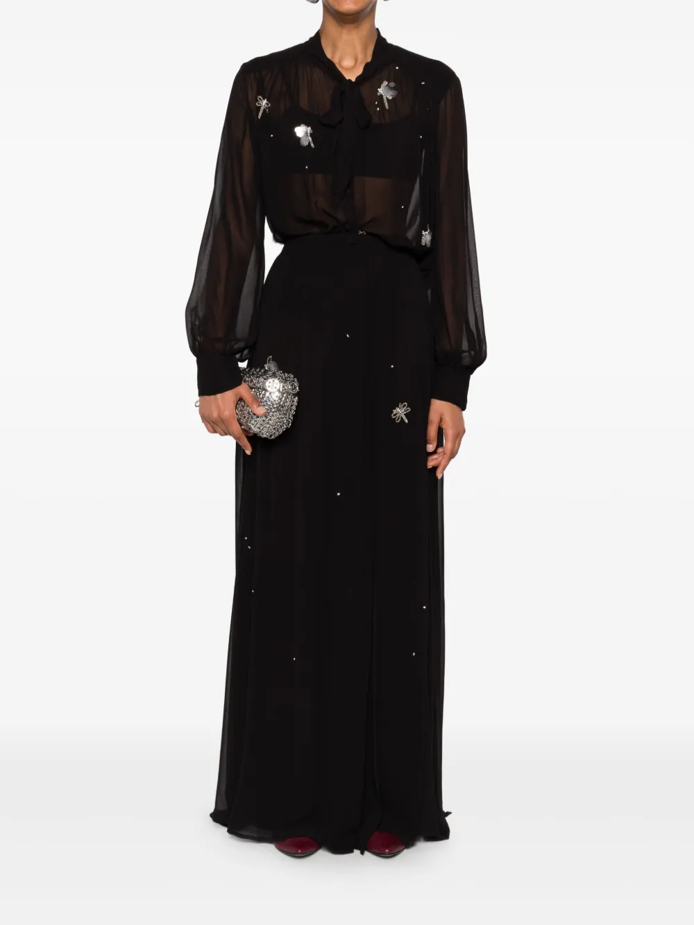 Forte Forte Blouse verfraaid met vlinders - Zwart
