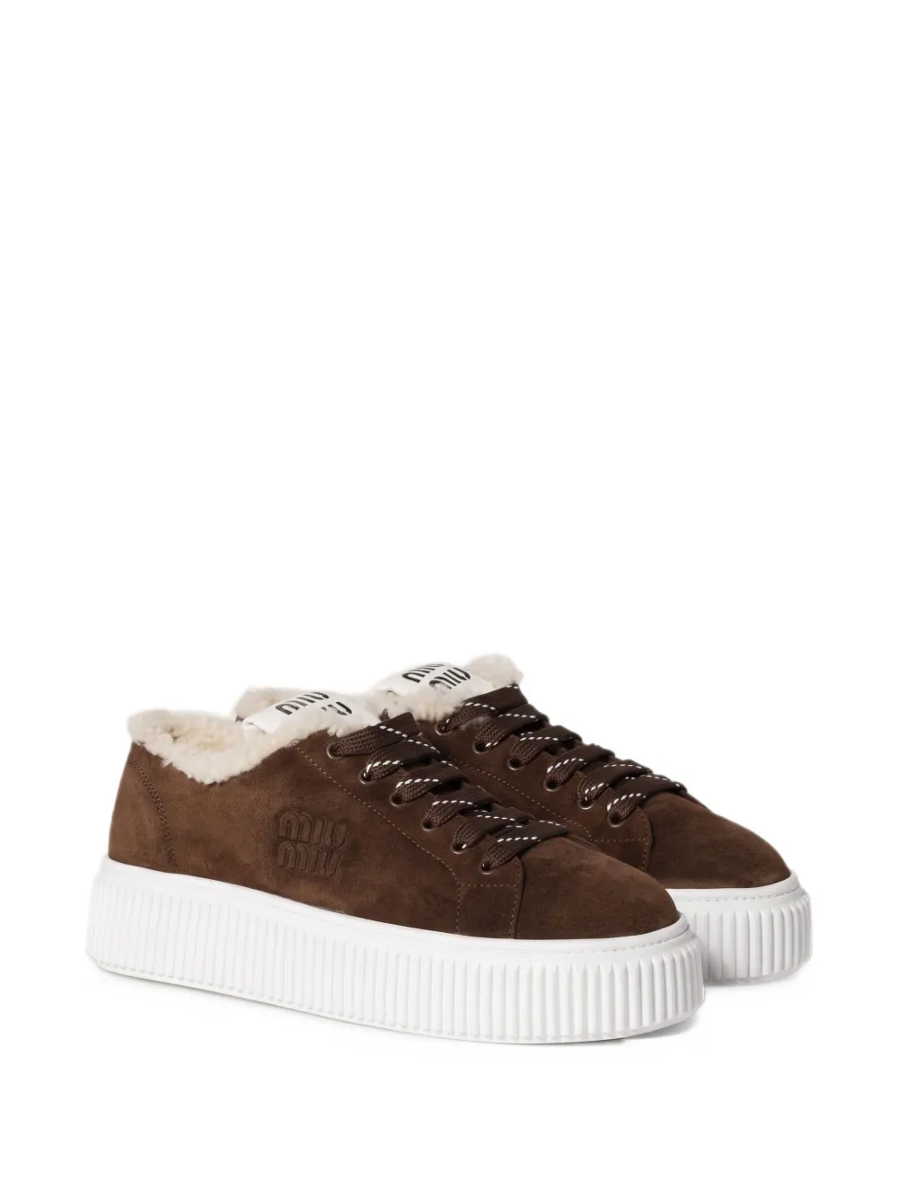 Miu Miu shearling-lined suede sneakers - Marrone