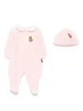 Moschino Kids teddy-embroidered Peter Pan collar babygrow - Pink